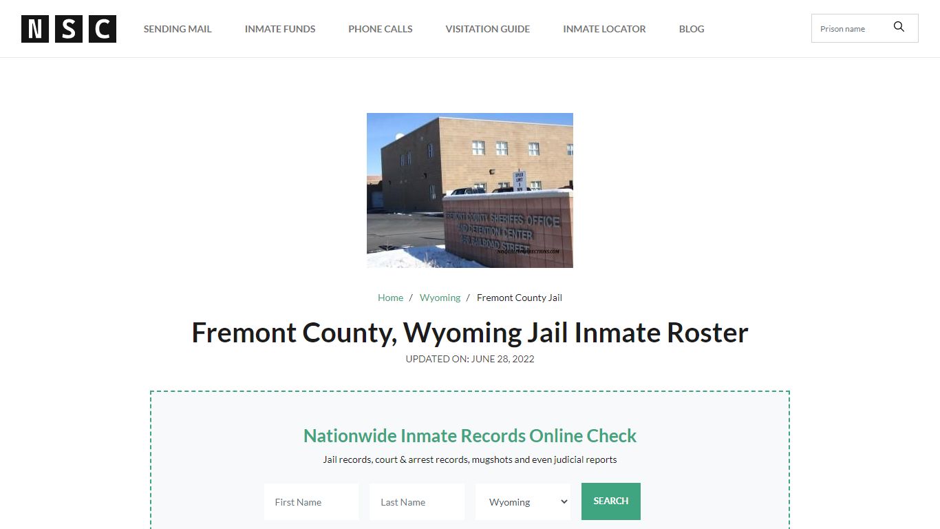 Fremont County, Wyoming Jail Inmate List